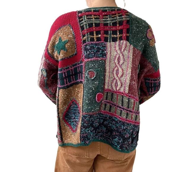 Vintage 90s Womens Express Hand Knit Ugly Sweater Wool Blend Cardigan Sz S - Picture 4 of 7